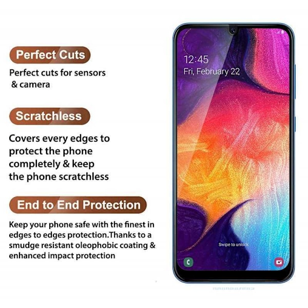 Samsung A50 Härdat Glas 0.26mm 2.5D 9H Fullframe Transparent