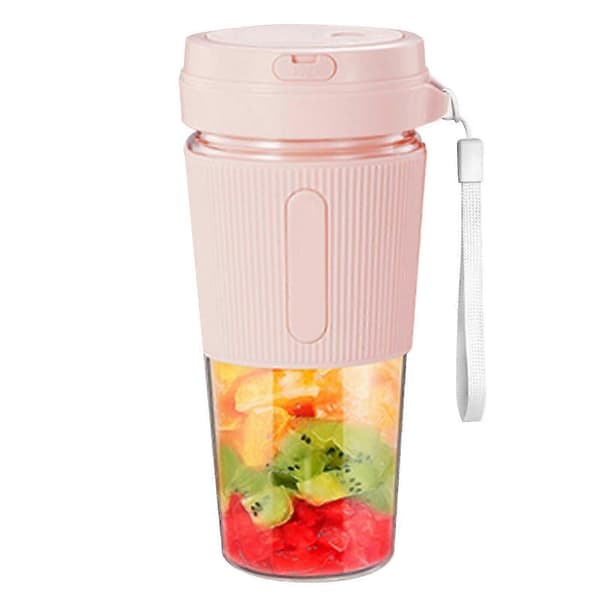 Bærbar Blender Juicer 2 Blader 300ml USB Oppladbar Multifunksjonell Bærbar Juicerkopp for Hjemmereise Rosa
