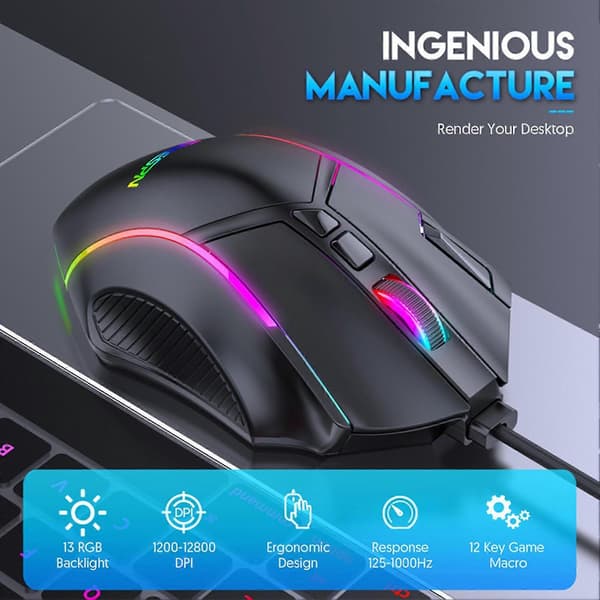 Gaming Mus 12800DPI 12 Programmerbare Taster 13 Lystilstande RGB-Lys Seks-niveau DPI Spille Spil Ergonomisk Makro Programmering Mekanisk Mus