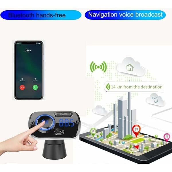 Revolusjonerende bilunderholdningshub, Bluetooth 5.0 FM-sender tilbyr hurtiglading og håndfri samtale, A2DP lydbehandling for rik lyd