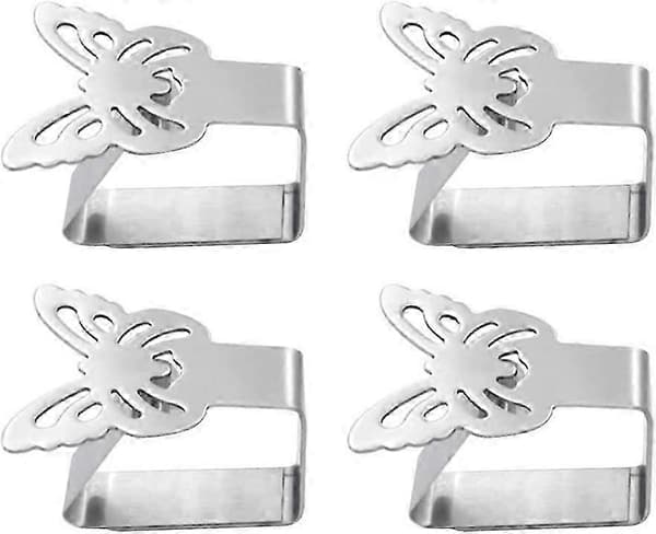 Set med 4 bordsduksklämmor i rostfritt stål för bordsduk, (Butterfly), rostfritt stål, silver 1, 6,5 * 5