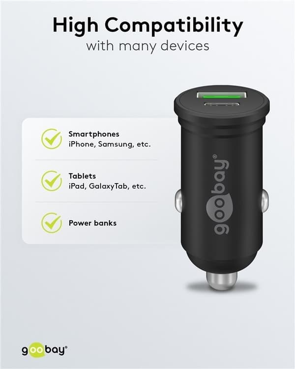 Dubbel USB-billaddare, USB-C™ PD, 45 W, lämplig för USB-C-enheter