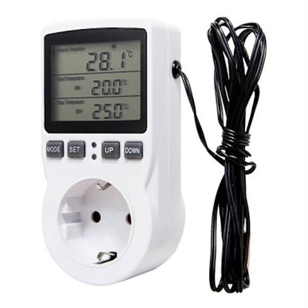 Digital temperaturkontrol stikkontakt EU-stik termostat med timer switch sensor sonde varme køling [DB] EU UK