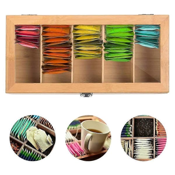 Multifunktionel Bambus System Tepose Holder Smykke Organizer Opbevaringsboks 5 Rum Teboks Organiser