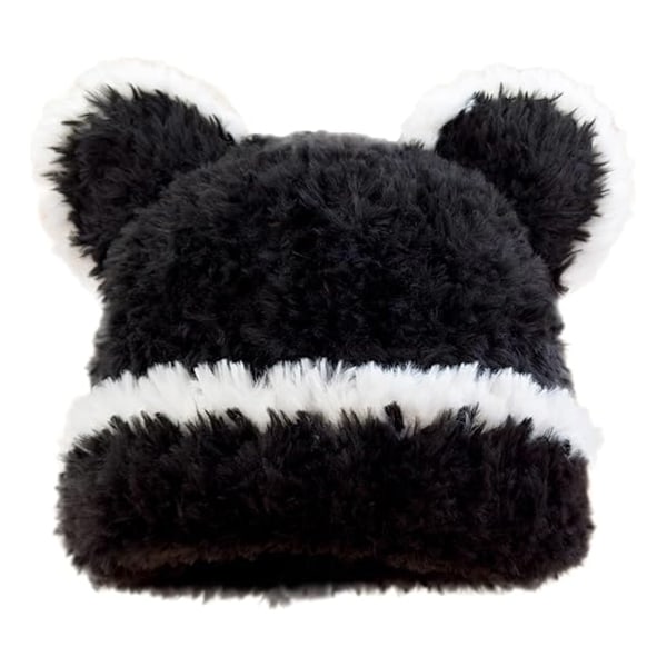 Dearanswer Fluffig Stickad Beanie-Mössa för Kvinnor Vinter Varm Mjuk Björnörahatt Djur Skallehatt Kallt Väder Skidmössa