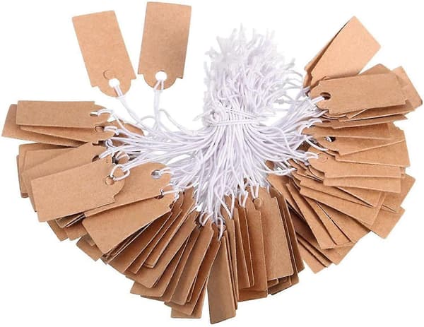 300 Ark Etikettmerker Prislapper Blank Skrivbar Prislapper Displaymerker med Elastisk Hengende Tau, Kraft