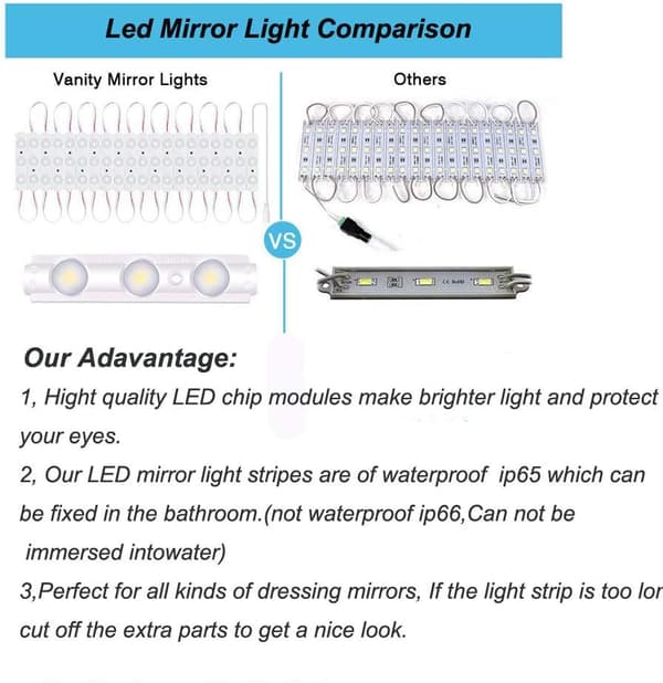 Vanity Make Up Light, Led Mirror Lights Kit, 10ft Dimmable Touch Control, Waterproof Ip65, For Hollywood Style Diy Vanity & Bathroom Mirror (Mirror