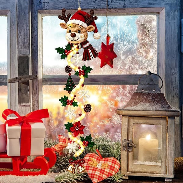 Julbåge med festlig belysning; festlig dörrdekoration för vardagsrum, sovrum och entréer (Ren) Reindeer
