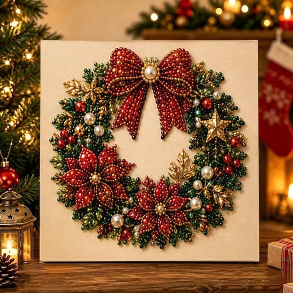 Juleperle- og diamantmalingssæt, DIY-sæt med perlekunst til voksne — Julekrans ChristmasWreath