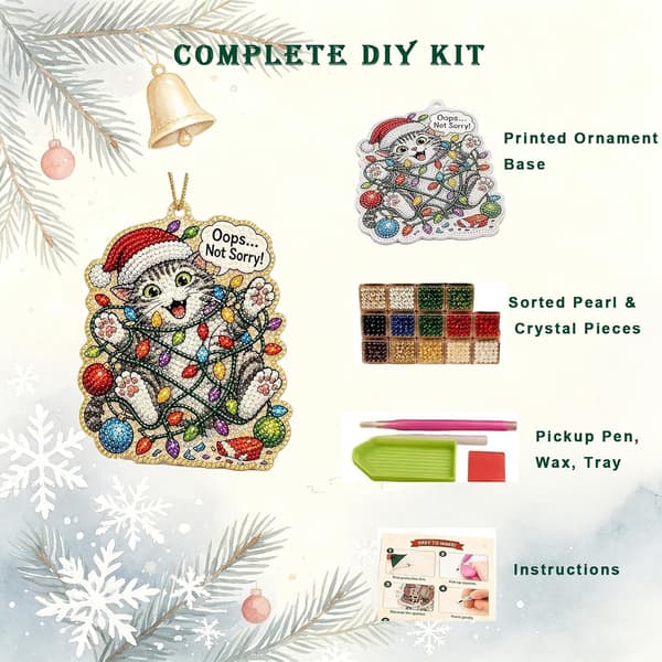 Et sjovt DIY jule-perle- og diamantkunst-dekorationssæt – perfekt til begyndere: Kat Cat