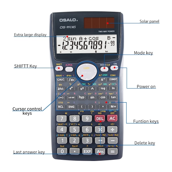 Multifunktionell studentminiräknare med LCD-skärm