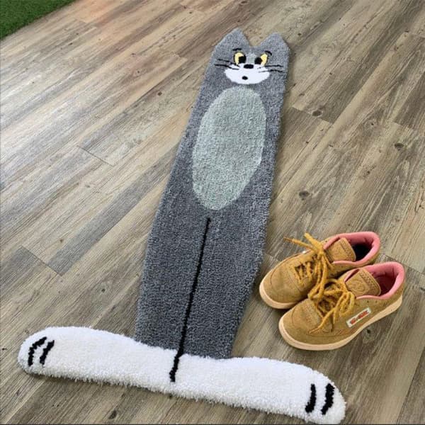 70*120cm tegneserieteppe Unikt katteformet flatt teppe