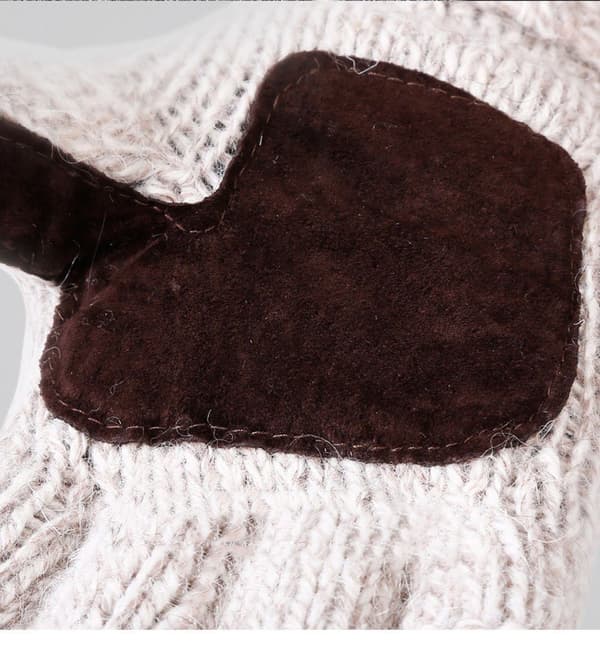 (Beige) Stickade tvåfunktionsisolerade fingerlösa handskar i ullblandning