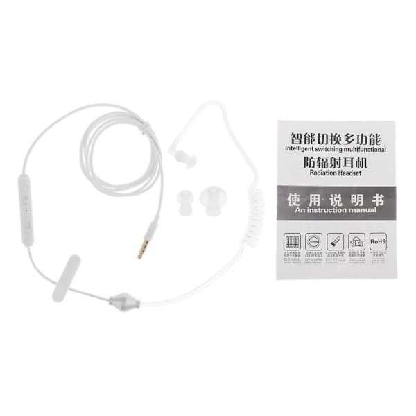 Luftrør Monaural In-Ear Hodetelefoner Antistrålingsheadset 3,5 mm Hvit