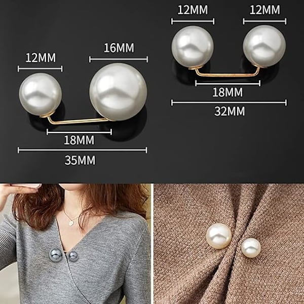 Mode simuleret perlebroche, 6 stykker sweater sjalnål, dobbelt