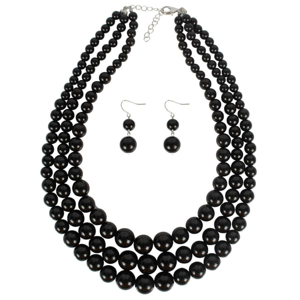 Statement halskædesæt med imiterede perler, stor chunky perlehalskæde elegant og sofistikeret simuleret perle statement halskæde perlebesat kunstnerisk retro black