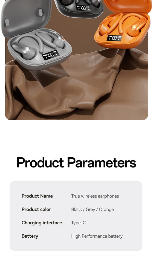 Designet for M144 Over-Ear TWS Bluetooth-ørepropper: Komfortable ørepropper for sport Gray