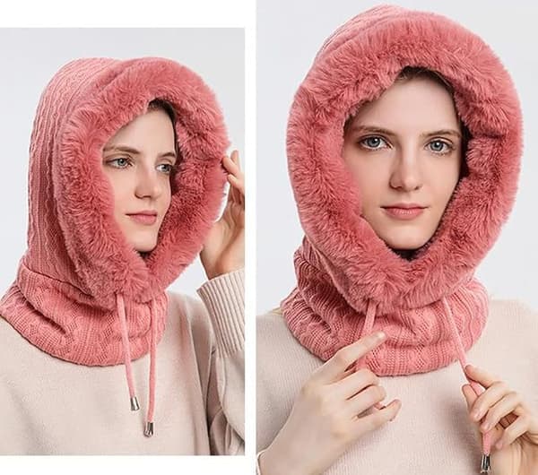 Dam One Piece Lös Ullmössa Halsduk Mask med Dragsko