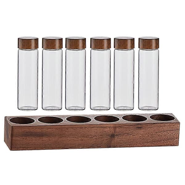 1 set kaffebönor förvaringsrör glas kaffebönor flaskor med lock och trädisplayställ