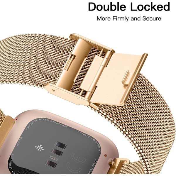 Metallband Kompatibelt med Fitbit Versa/Fitbit Versa 2 Armband för Kvinnor Män, Justerbart Rostfritt Stål Mesh Loop Armband för Fitbit Versa