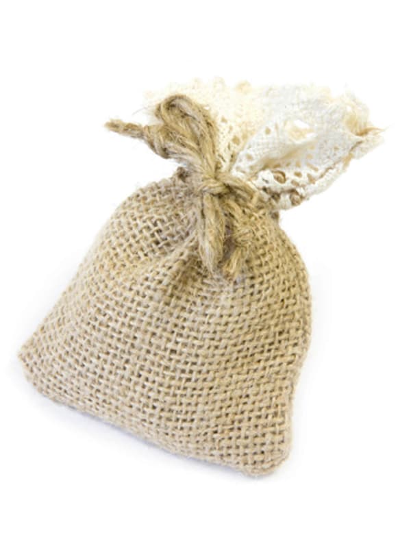 4 Jute- och spetspåsar 8 x 10 cm