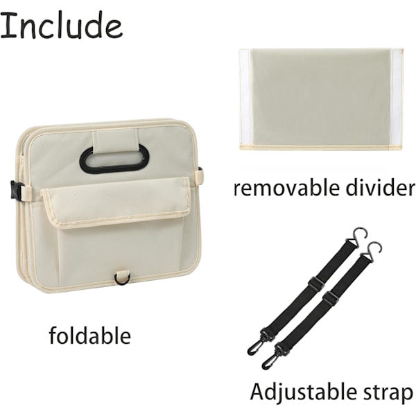 Elegant Bagageorganisatör, Hopfällbart Bilförvaringssystem med Flera Fack, Kraftig Oxford Polyester, Perfekt för Bil, Lastbil, SUV (Beige)