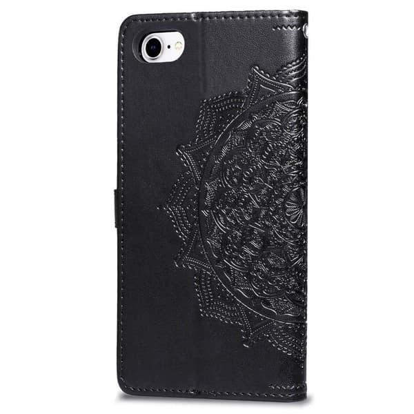 iPhone 7/8/SE (2020/2022) - Mandala Læder Etui - Sort Sort Sort