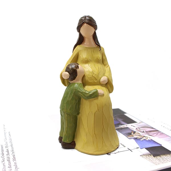 Mor och barn staty figurin handmålad snidad figurin Mot