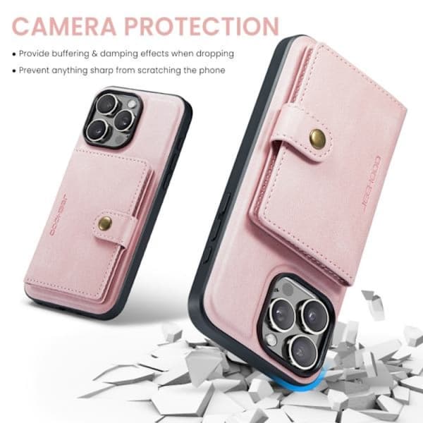 iPhone 16 Pro JEEHOOD J01 Retro Magnetisk Avtakbart Lommebokdeksel Brun Rosa