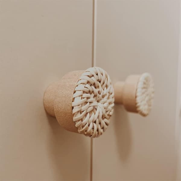 6 Boho Rattan Knapper til Kommode, Skuffer, Garderobe; Håndlavet Boho