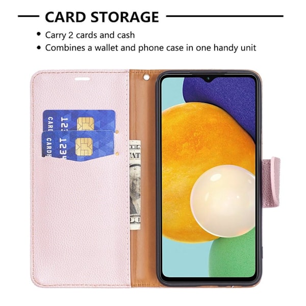 SKALO Samsung A13 5G Premium Litchi Plånbok - Roséguld Rosa guld