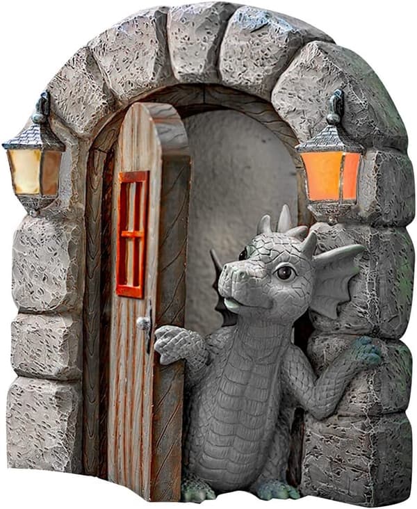 Charmig innergårdsdragonskulptur, hartsdrakestatue, heminredning