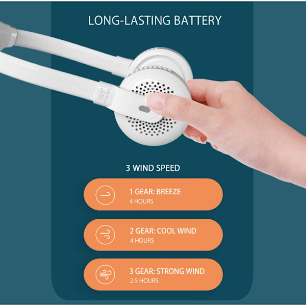Stilren Bärbar Personlig Fläkt, Portabel Halsfläkt med 9000mAh Batteritid, 360° Bred Vinkel Lufttillförsel, Justerbara Hastigheter för Inomhus/Utomhus