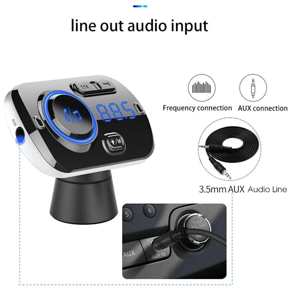 FM-sändare Bluetooth Biladapter, Bluetooth 5.3-teknik, Dubbla Snabbladdningsportar, Handsfree-samtal, Kristallklart Ljud