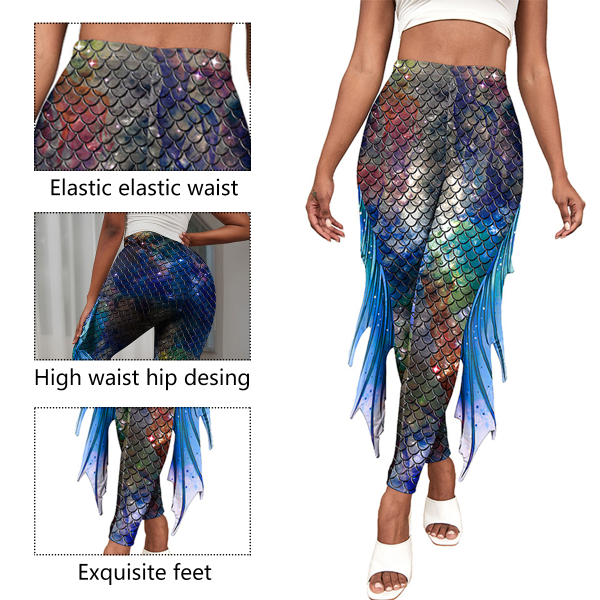 Yoga Print Leggings för kvinnor Plus Size Fish Scale med hög midja