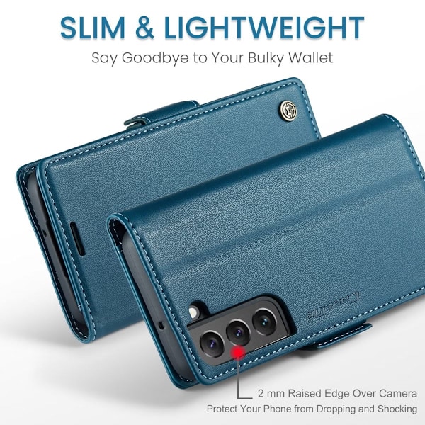 Samsung S21 - Fodral Premium Läder RFID Skyddat CaseMe® Blå Blue
