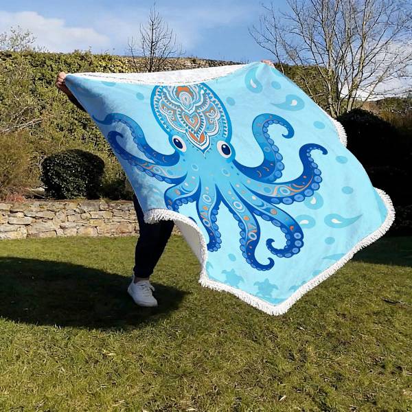 100cm x 100cm Merenelävät Mikrokuitu Pyöreä Hapsullinen Rantapyyhe E