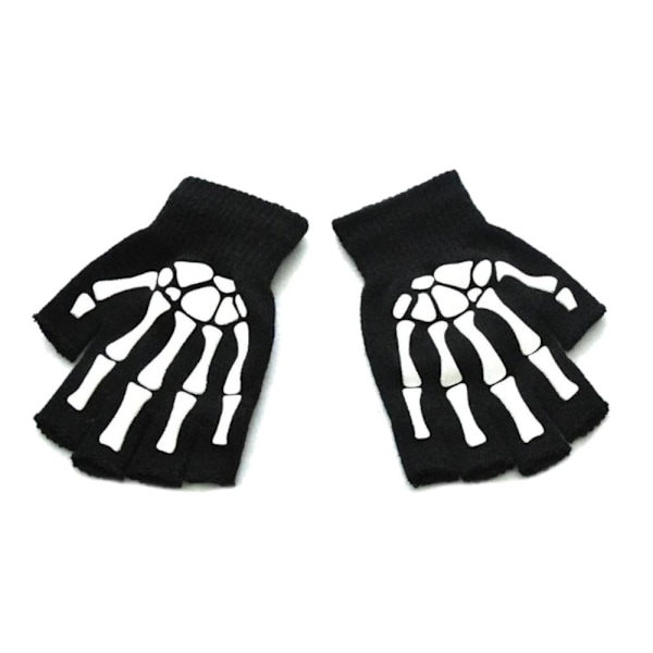 Torgvantar, korta & fingerlösa - Barn - Skeletthand - Svart Svart one size