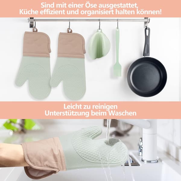 Et par korte, lyseblå twillhandsker, ovnhandsker, skridsikre a