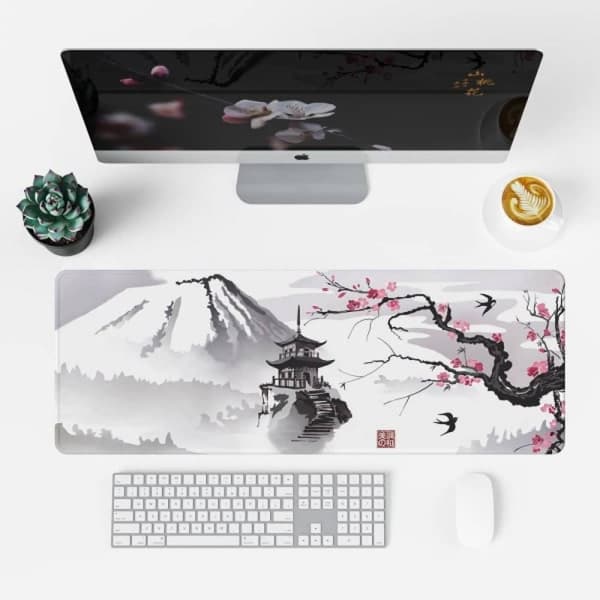 Japansk Kirsebærblomst Musemåtte (80 x 30 x 0,3 cm) Forlænget Stor Musemåtte Skrivebordsunderlag, Syet Kant Musemåtte, Gaming Musemåtte XL