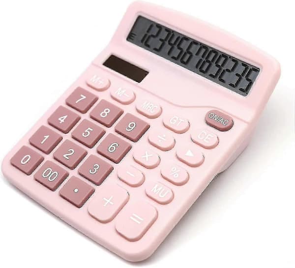 Rosa Kalkulator, skrivebordskalkulator 12 Siffer Med Stor LCD-Skjerm