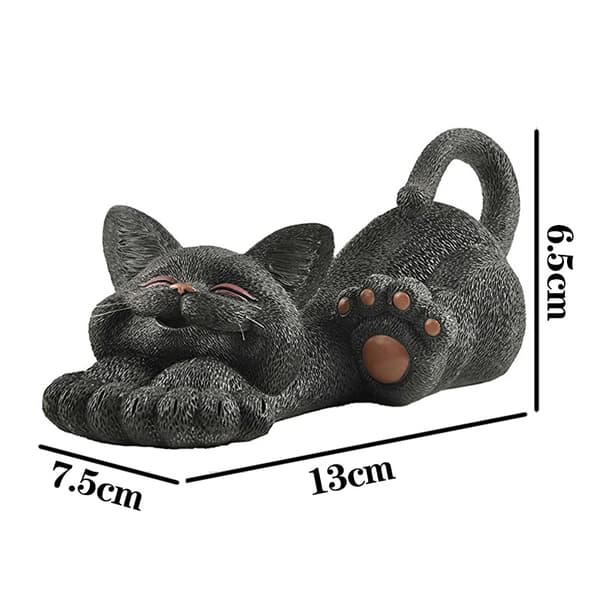 Lekfull svart katt liggande figur söt samlarobjekt - Glad katt