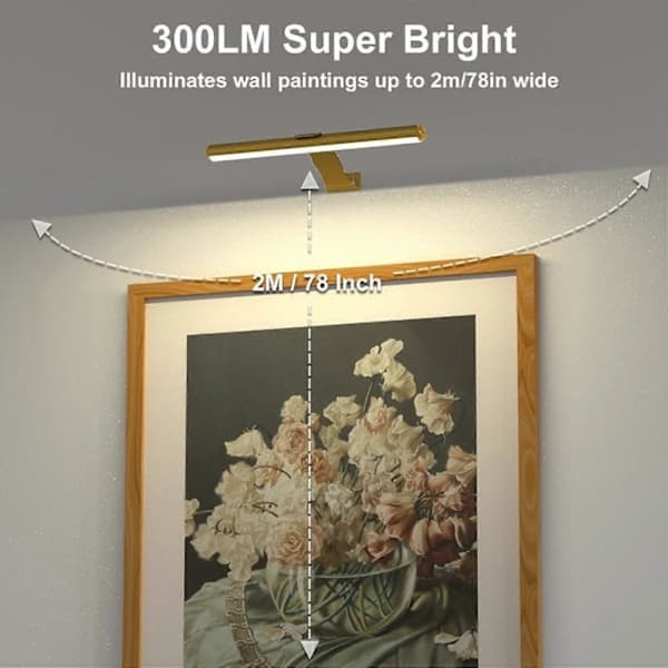 Wireless Picture Light Rechargeable with Remote Control, 300LM Art Battery Display Light, 3 Modes Magnetic Wall Lamp