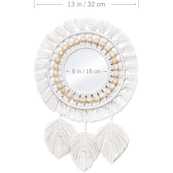 Bohemisk Macramé Väggspegel, Underbar Minimalistisk Design, Högkvalitativt Bomullshantverk, Stilfull Miljövänlig Dekor, Idealisk Retrostil för Hemmet
