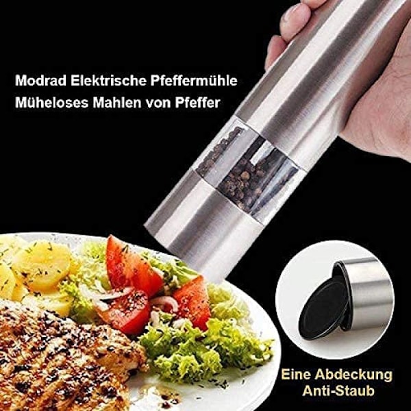Automatiskt Kryddkvarnset för Svartpeppar och Havssalt, Hållbar Modern Stil med Justerbar Grovlek, Elektrisk Salt- och Pepparkvarnset för