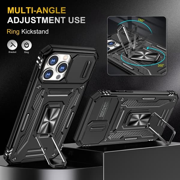 iPhone 16 Pro - CamShield Cover / Kamerabeskyttelse Ringholder Sort