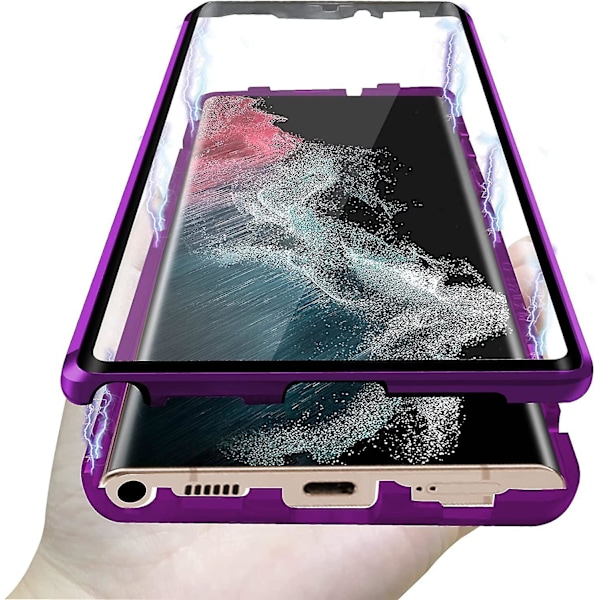 Magnetiskt Skal för Samsung S22 Ultra, Härdat Glas Dubbelsidigt Telefonskal med Skärmskydd purple