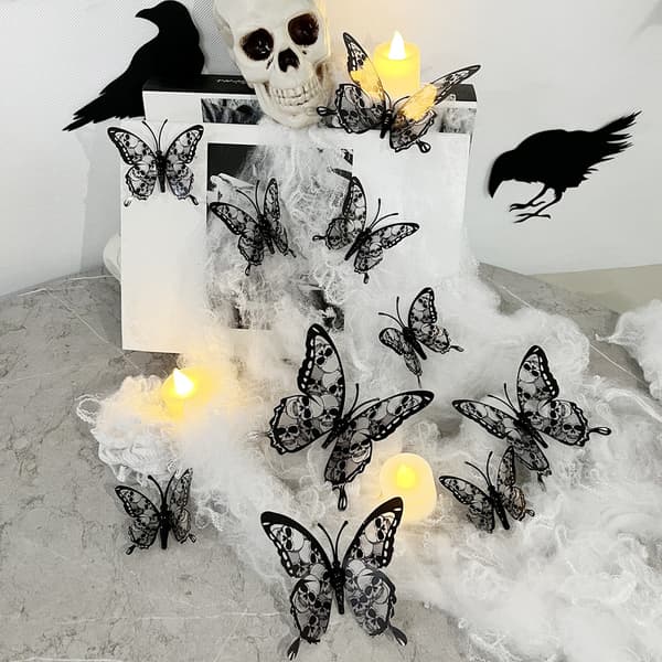 12 stk. 3D sommerfugle Halloween baggrundsvægdekoration