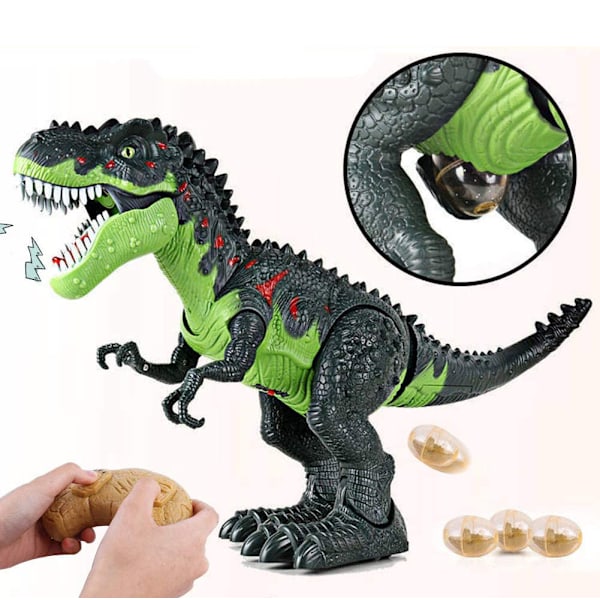 Realistisk fjärrstyrd dinosaurieleksak för pojkar 3+ år, gående dinosaurieleksak som efterliknar Tyrannosaurus Rex, interaktiv dinosaurieleksak med dimsprutning