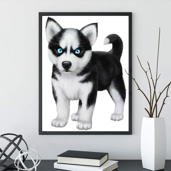 Lille Husky, 5D Malersæt Rhinestone Broderi Korssting